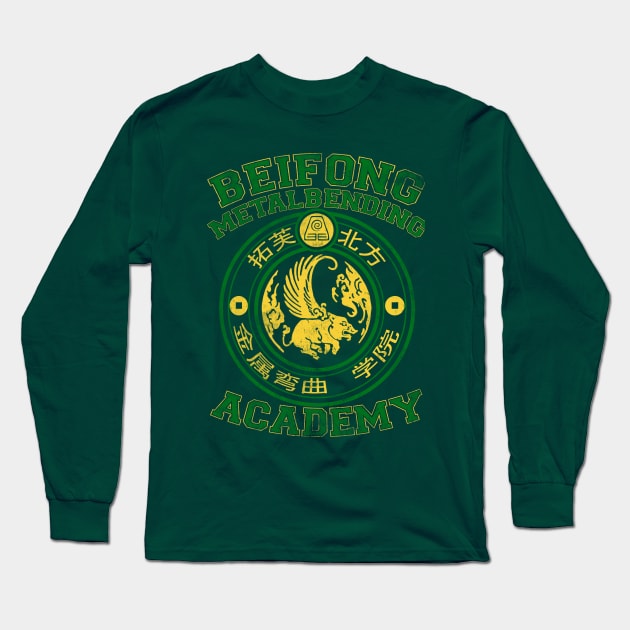 Beifong Metalbending Academy - Green & Gold Long Sleeve T-Shirt by KumoriDragon